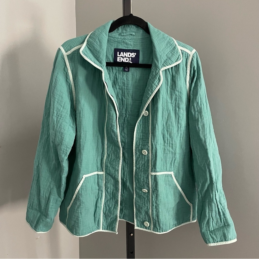 Lands End Gauzy Cotton Teal Blazer Size Medium